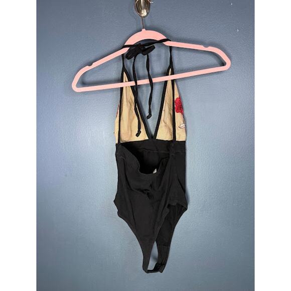 Out from Under Body suit Women's Size S Sheer Halter top Embroidery Open Back - Picture 2 of 10